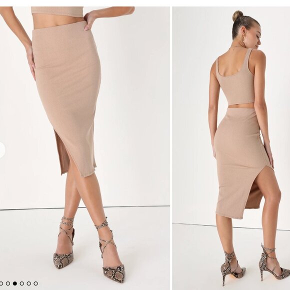 Tan Ribbed Bodycon Set - Picture 4 of 4